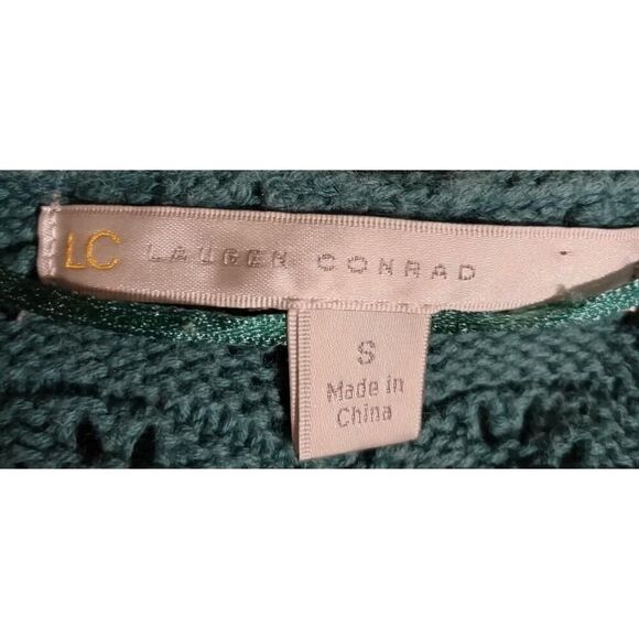 LC Lauren Conrad Sweater Ladies Small Green Cardigan Open Knit - Picture 6 of 8